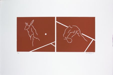 Линогравюра Larregui - Tennis-terre battue