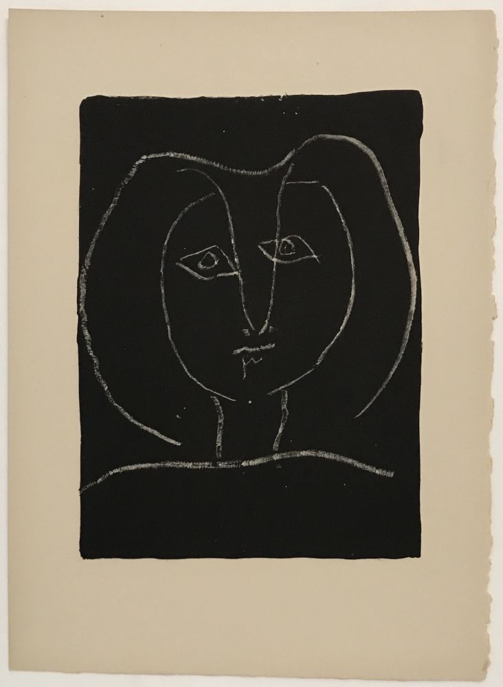 Литография Picasso - Tete de Femme Stylisee Fond Noir