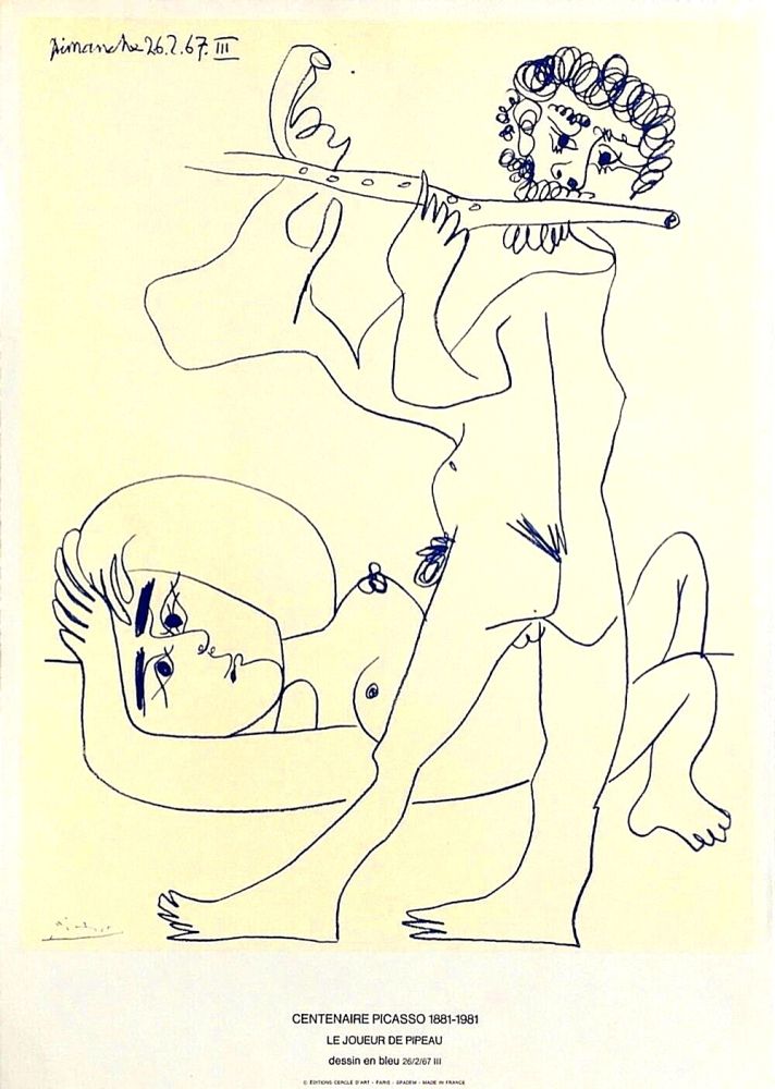 Литография Picasso - The Flute Player, Rare Affiche