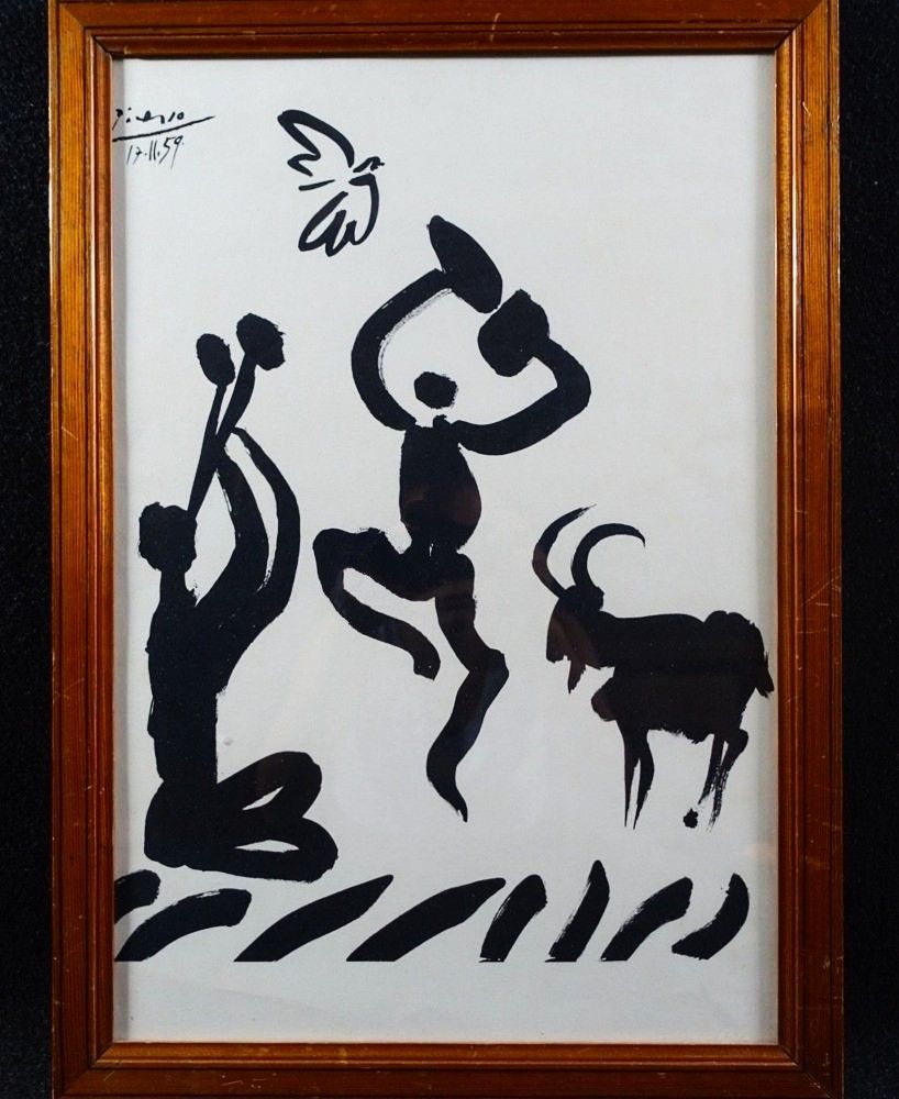 Литография Picasso - The flute player with fauns, Lithograph on Arches paper