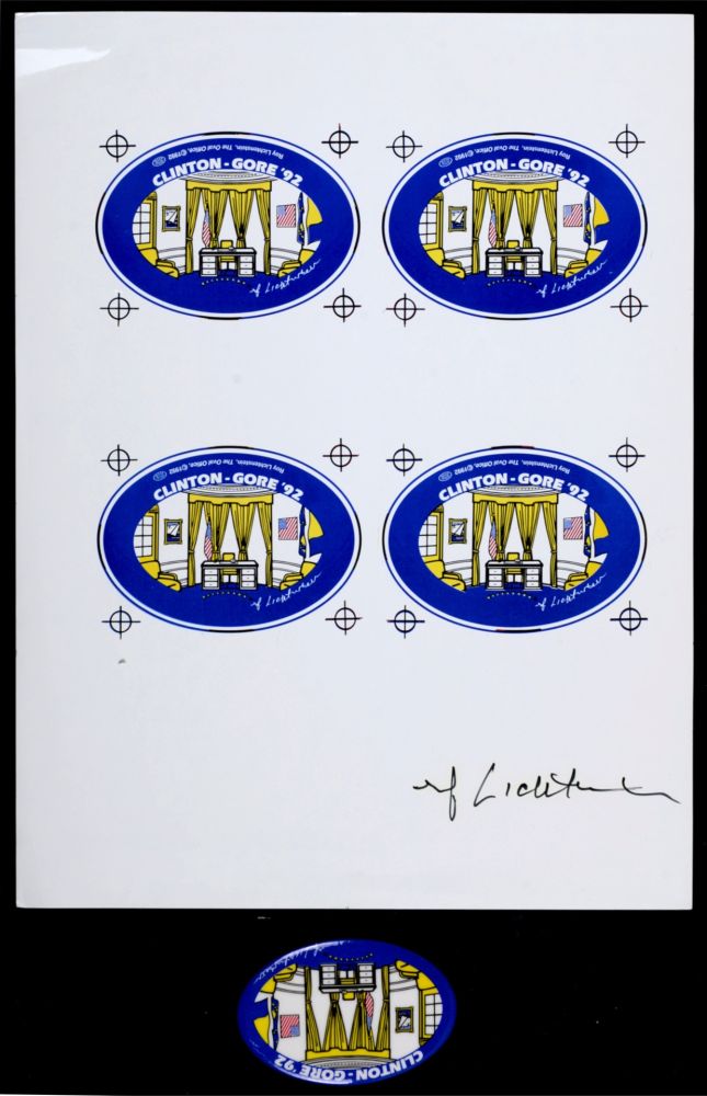 Сериграфия Lichtenstein - The Oval Office, 1992 - Highly collectible set (Silkscreen on metallic pin & Silkscreen on paper)!