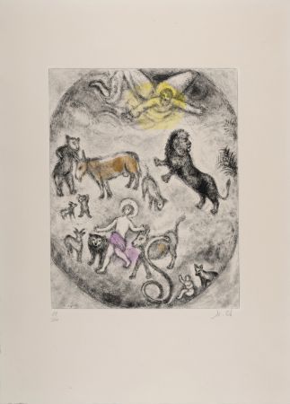 Гравюра Chagall - The reconciliation of all the creatures (Isaiah 11: 5-9), 1958 - Hand-signed & Hand-colored!