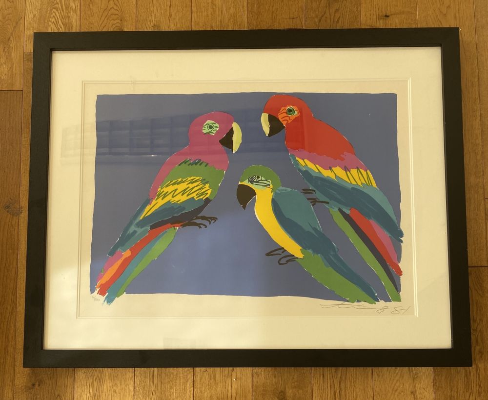 Линогравюра Ting - Three Parrots 