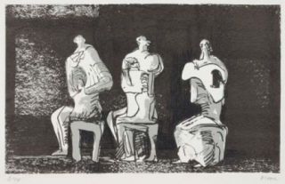 Литография Moore - Three seated figures in setting