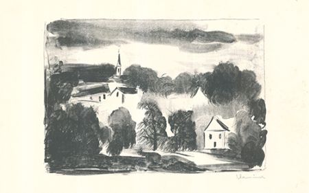 Литография Vlaminck - Théméricourt le clocher dans les arbres