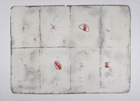 Литография Tàpies - Toile pliée et chiffres, 1974 - Hand-signed