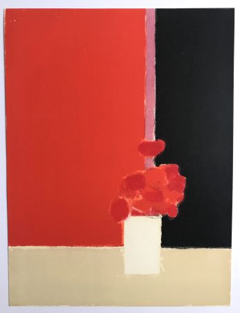 Литография Cathelin - Tokonoma sur fond rouge et noir