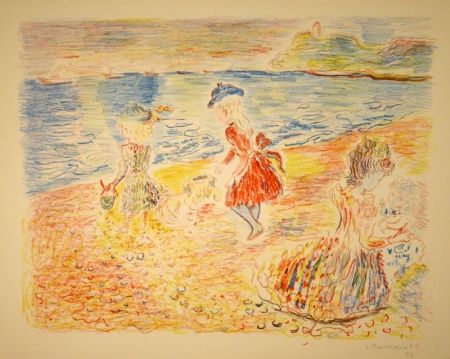 Литография Terechkovich - Trois enfants sur une plage / Drei spielende Mädchen am Strand