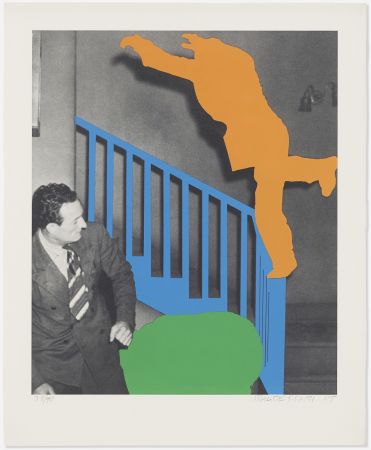 Литография Baldessari - Two Figures: One Leaping (Orange); One Reacting (with Blue and Green)