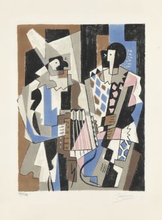 Литография Severini - Two Harlequins, 1954.