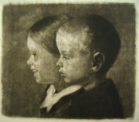 Mezzotint Ilsted - Two of the children of the artist