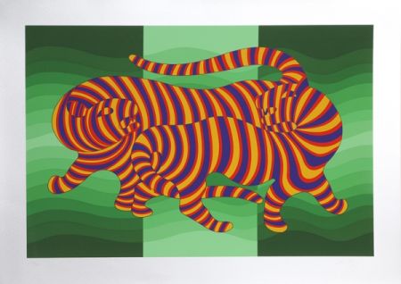 Сериграфия Vasarely - Two Tigers on Green
