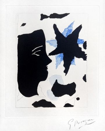Офорт И Аквитанта Braque - Téte en profil e l’étoile (Head in Profile and Star) from Georges Braque – Nouvelles Sculptures et Plaque Graveés, 1960