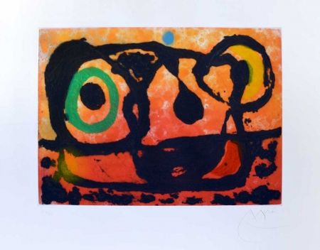 Гравюра Miró - Tête au soleil couchant