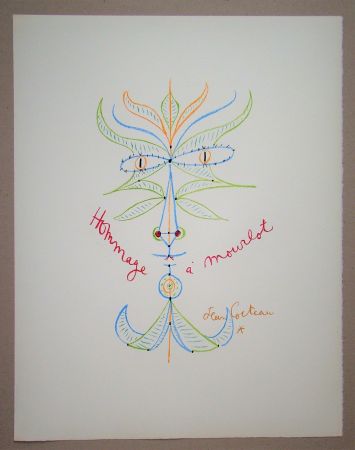 Литография Cocteau - Tête de Faune - Hommage à Mourlot