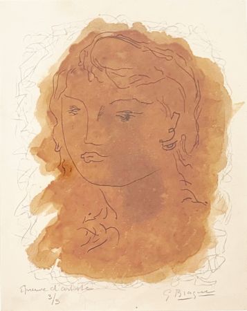 Литография Braque - Tête de jeune fille