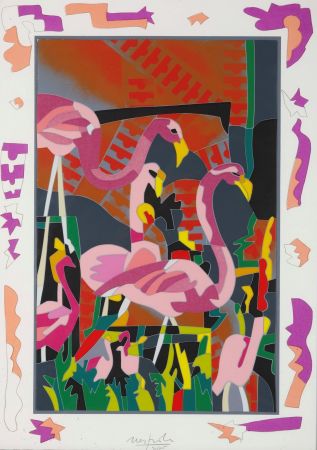 Гравюра Nespolo - Ugo Nespolo (1941) - Fenicotteri rosa - screen printing on paper