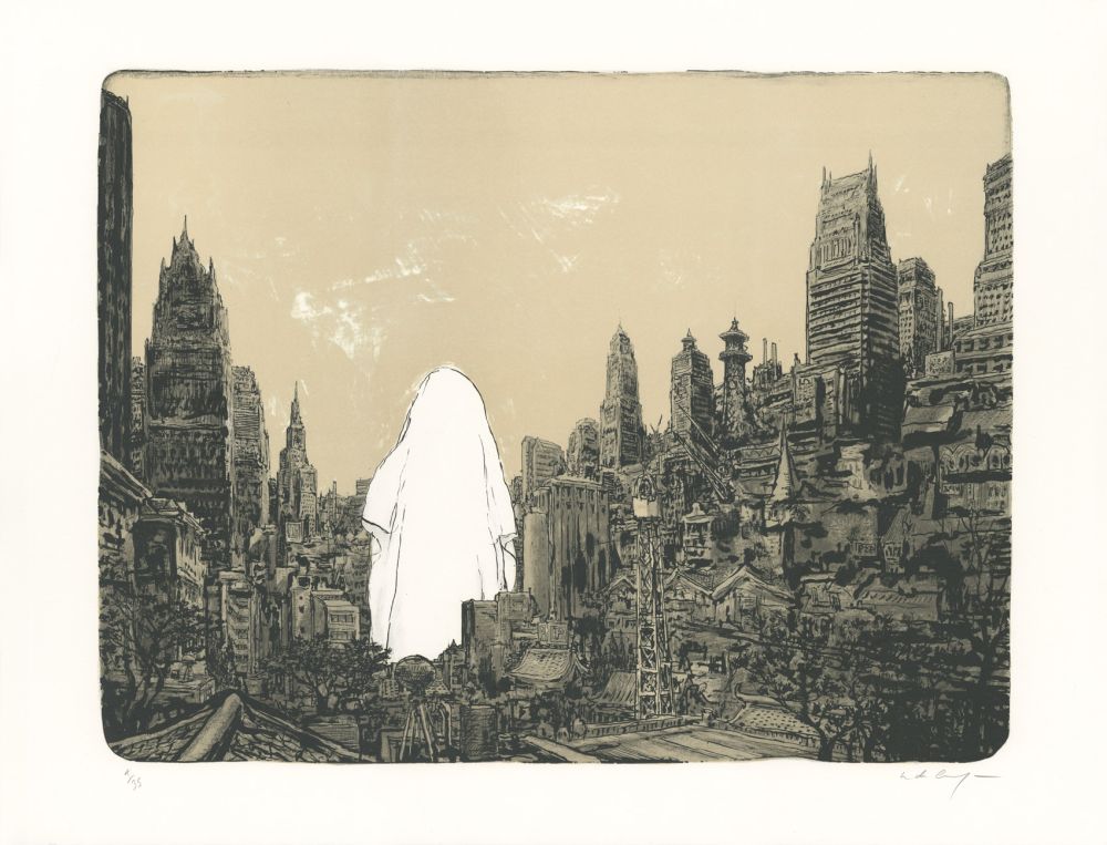 Литография De Crécy - Un Fantôme sur la ville