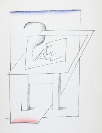 Литография Steinberg - Un homme dessinant, 1966