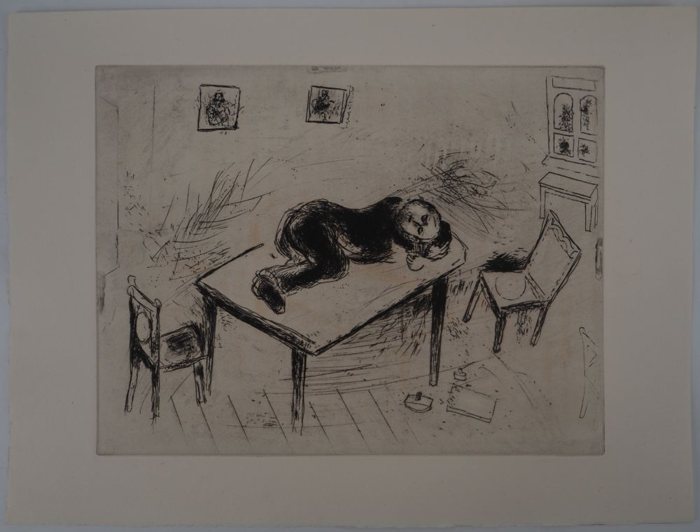 Гравюра Chagall - Une sieste spartiate, (Tchitchikov couchait au bureau)