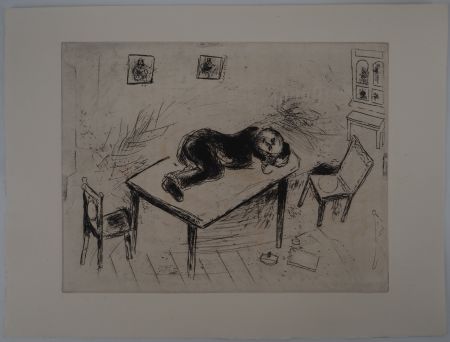 Гравюра Chagall - Une sieste spartiate, (Tchitchikov couchait au bureau)