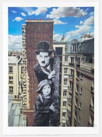 Литография Jr - Unframed, Charlie Chaplin revu par JR, The Kid, Charlie Chaplin & Jackie Coogan, USA, 1923, de jour Paris, 2021
