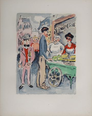 Литография Van Dongen - Van Dongen et Roland Dorgelès, Le Marché de la rue des Abbesses, 1949
