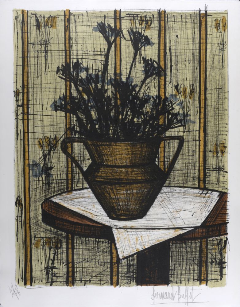 Литография Buffet - Vase de fleurs, 1964 - Hand-signed