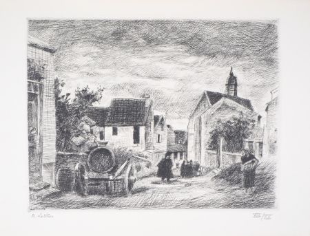 Гравюра Lotiron - Village et petite chapelle