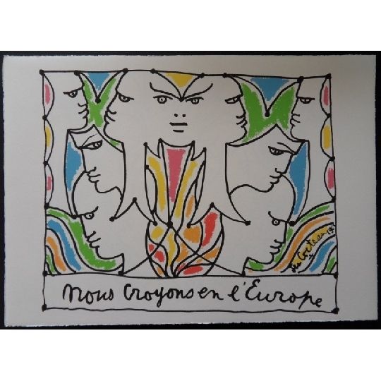 Литография Cocteau - Visages l'Europe