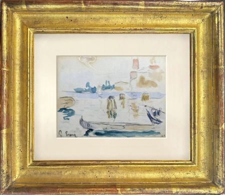 Монотип Signac - VUE SUR LE PORT AVEC BATEAU DE REPOS