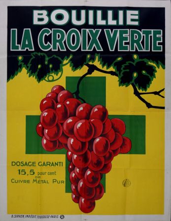 Литография Anonyme - Wine poster Bouillie La Croix Verte, c. 1920 - Large lithograph poster