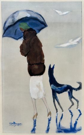 Трафарет Van Dongen - Woman with a dog on the Beach