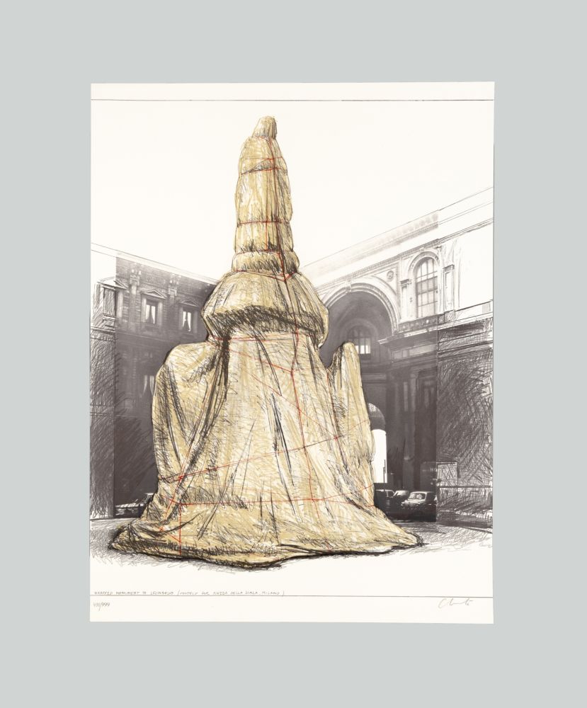 Литография Christo & Jeanne-Claude - Wrapped Monument to Leonardo, Project for Piazza della Scala, Milan