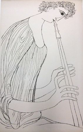 Литография Shahn - Young Man Playing Double Oboe