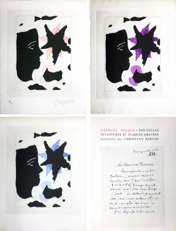 Иллюстрированная Книга Braque - Zervos : BRAQUE. Nouvelles sculptures et plaques gravées. L'exemplaire de l'éditeur avec 3 GRAVURES (1960).