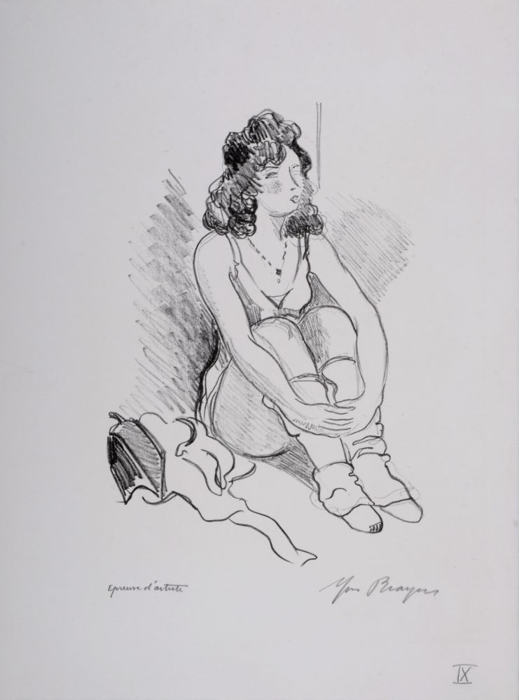 Литография Brayer - Zizi Jeanmaire assise #IX, 1949 - Hand-signed