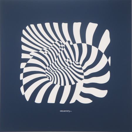 Сериграфия Vasarely - Zèbres sur fond bleu