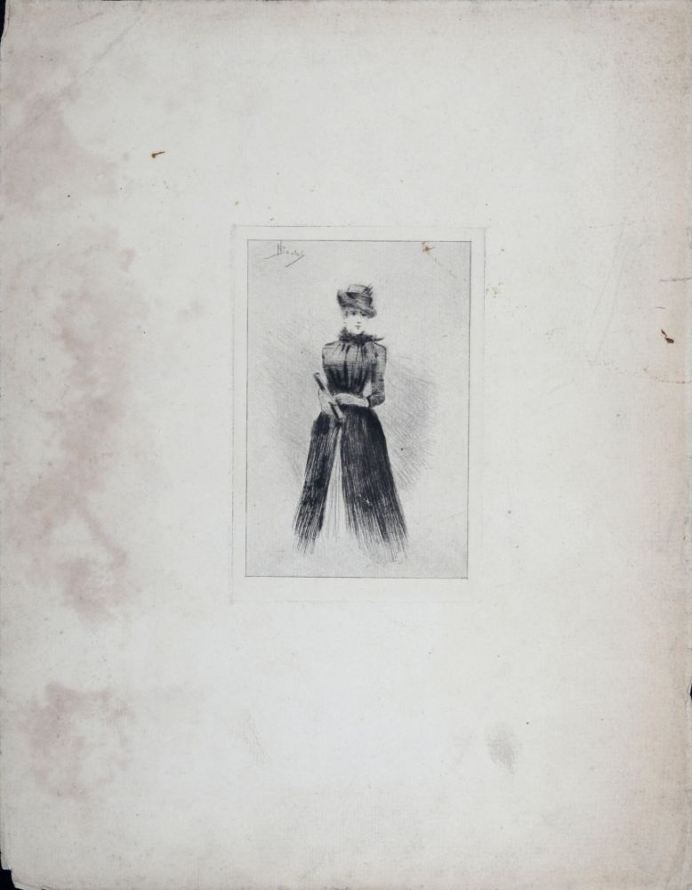 Гравюра Boutet - Élégante à l'éventail, c. 1900