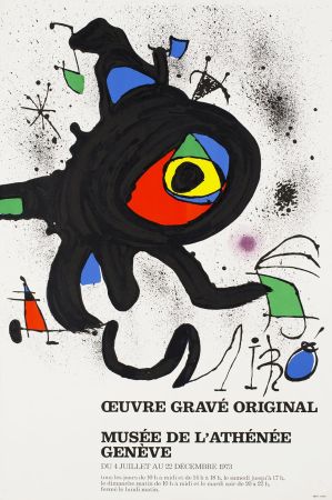 Афиша Miró - ŒUVRE GRAVÉ ORIGINAL. MUSÉE DE L'ATHÉNÉE, GENÈVE 1973. Affiche originale.