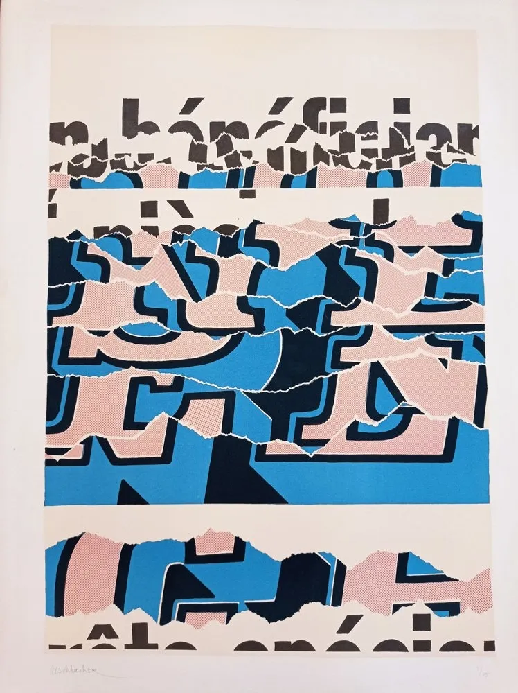 Литография Aeschbacher - Arthur Aeschbacher - Composition, cca 1970, Lithograph on Arches paper, handsigned!