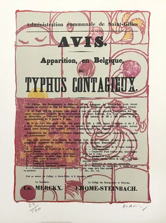 Литография Alechinsky - Alerte au typhus contagieux en Belgique