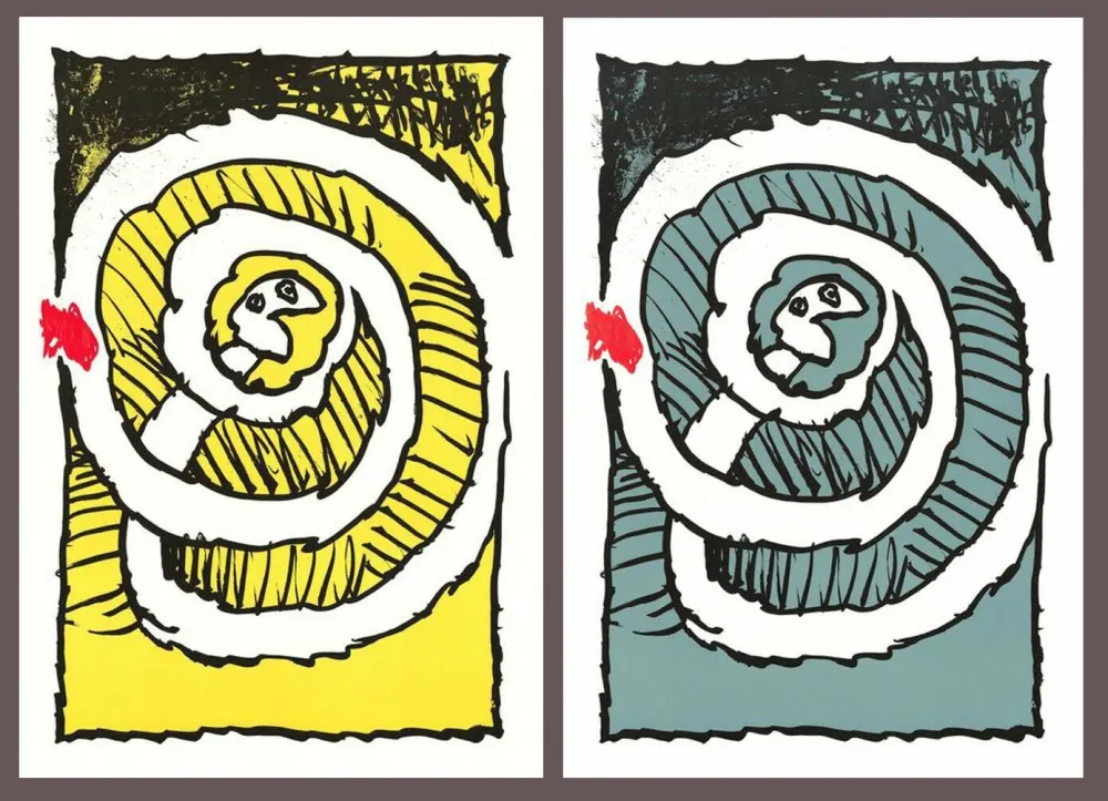 Литография Alechinsky - '' Automne Jaune, Automne Bleu ''