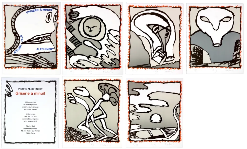 Литография Alechinsky - Griserie à minuit 1, 2, 3, 4, 5, 6  (Complete suite)