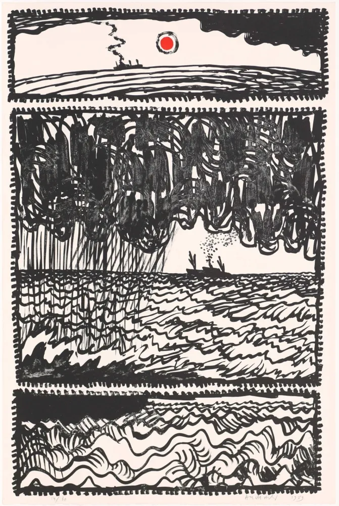 Литография Alechinsky - Le volturno I au point rouge