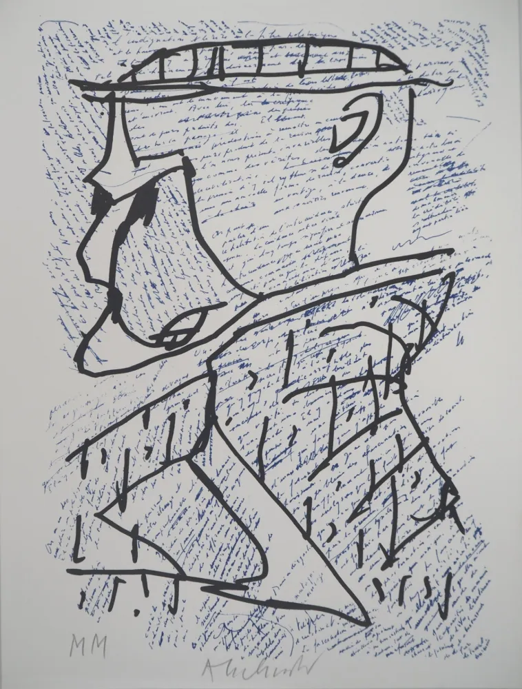 Литография Alechinsky - Portrait surréaliste avec Marcel Moreau