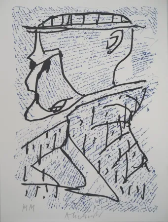 Литография Alechinsky - Portrait surréaliste avec Marcel Moreau