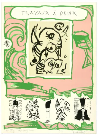 Литография Alechinsky - Travaux à deux