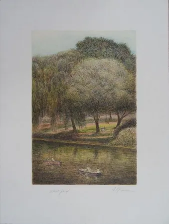Литография Altman - Central Park - The Lake