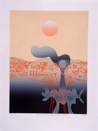 Офорт Andivero - Hay una casa al sur, al lado de la fabrica de sueno - Il y a une maison au sud, à côté de l'usine de rêves